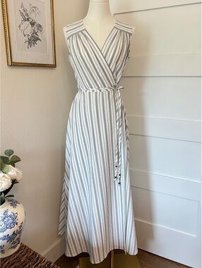 Calvin Klein Gray & White Striped Faux Maxi Dress